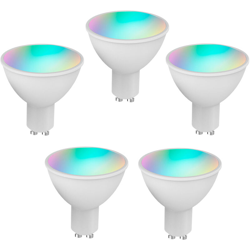 Lampadina intelligente WiFi Tuya 5W GU10 Interfaccia LED RGB + CW 100-240V Modello: GU10-A-1PACK-5W 5 pezzi características