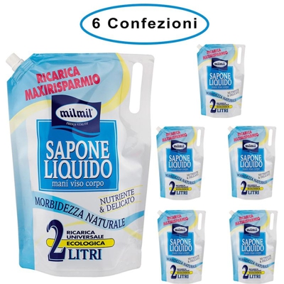 Milmil - Mil mil sapone liquido morbidezza naturale ricarica maxi risparmio 6 confezioni da 2000 ml