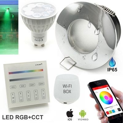 2 Faretti Led rgb cct box doccia sensoriale IP65 control touch smart phone wifi Colore Bianco