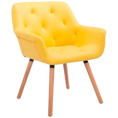 Sedia Poltroncina Cassidy con Fodera in Similpelle - Sedia Ospite rétro, Gambe in Legno - Sedia Poltroncina Sala Attesa Imbottita e con Braccioli Giallo Telaio: Natura (Rovere)