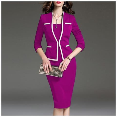 Vestito Da Donna E Gilet, Gonna Da Ufficio, Taglie Forti, Blazer [ rosa Rossa / L]