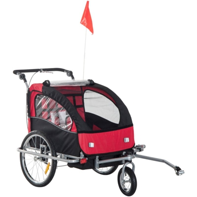 Rimorchio Passeggino porta-bimbo 2 in 1 per bicicletta jogging, Rosso e Nero - Easycomfort