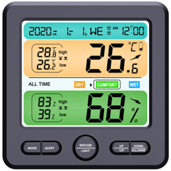 Display LCD da parete Desktop da interno Misuratore di temperatura e umidita ad alta precisione Sveglia elettronica domestica Casa intelligente,Nero características