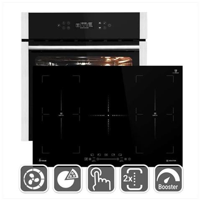 Forno Elettrico da Incasso EB8313ED Capacità 70 L Multifunzione Ventilato Colore Nero / Argento + Piano Cottura IND7705FZ Induzione 5 Zone