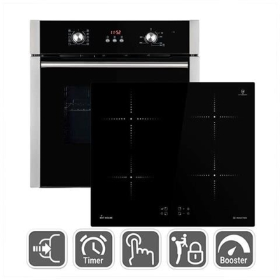 Forno Elettrico da Incasso BO8805SS Capacità 70 L Multifunzione Ventilato Colore Nero / Argento + Piano Cottura IH5900RL Induzione 4 Zone