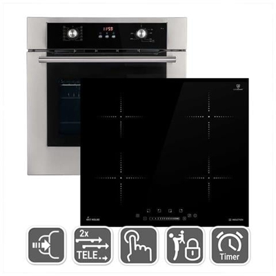 Forno Elettrico da Incasso BO8810SS Capacità 70 L Multifunzione Ventilato Colore Nero + Piano Cottura KF5900IND Induzione 4 Zone