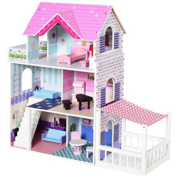 Casa Delle Bambole In Legno Per Bambini 3+ Anni Con 12 Accessori Rosa en oferta