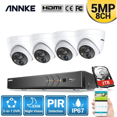 ANNKE Sistema di videosorveglianza 8 canali DVR Ultra HD 4K H.265 e kit telecamera dome 4PCS 5MP HD - Disco rigido 2TB