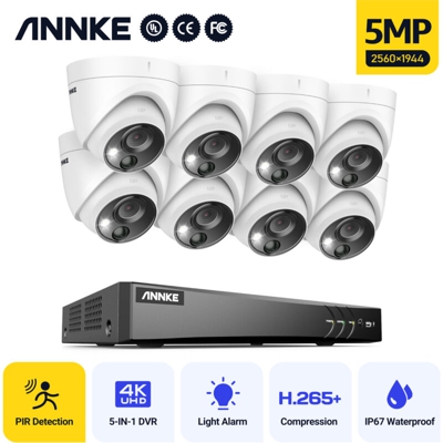 ANNKE Sistema di videosorveglianza 8 canali DVR Ultra HD 4K H.265 e kit telecamera dome 8PCS 5MP HD - Disco rigido 0TB