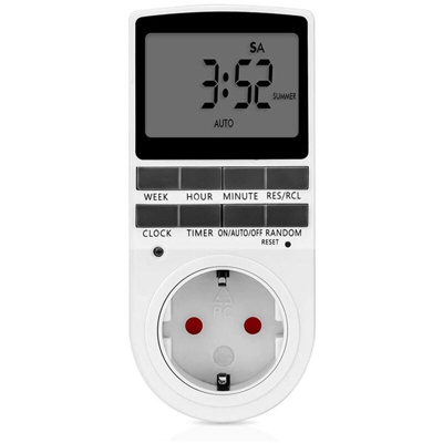 Presa di corrente Timer Interruttore Uscita Orologio Orologio Presa digitale UE Timer settimanale Presa di corrente programmabile Timer, bianco