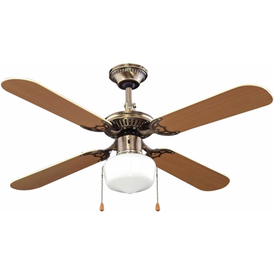 Bakaji - Ventilatore da Soffitto 4 Pale Legno con Lampada Lampadario 105cm 50W Marrone