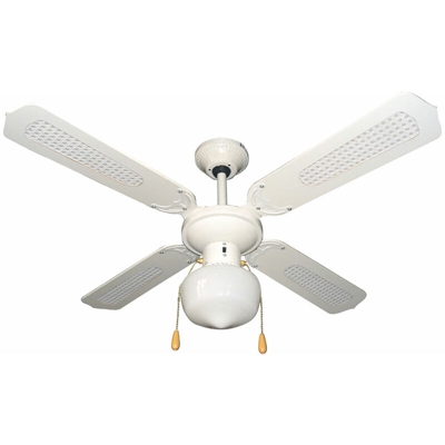 Bakaji - Ventilatore da Soffitto 4 Pale Legno con Lampada Lampadario 105cm 50W Bianco