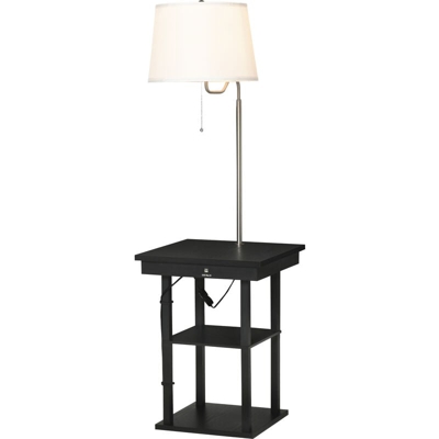 Lampada da Terra con Tavolino e Mensole, 2 Prese USB e Paralume in Tessuto, Nero e Bianco, 44.5x44.5x144.5cm - Homcom