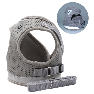 Imbracatura del petto dell'animale domestico, gilet del cane del guinzaglio, corda per cani riflettenti e traspirante, grigio xs