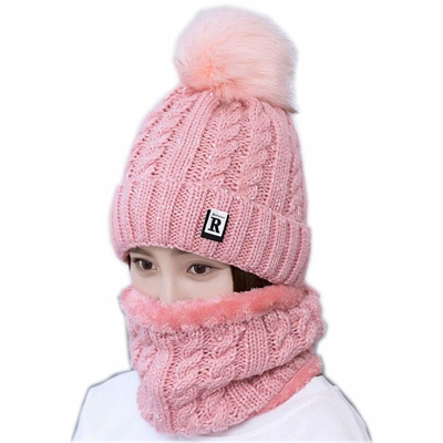 Sciarpa di cappello da donna insieme Inverno Ski Hat Plus Velvet Hot Maglia Cappello da ciclismo Cappello in bicicletta Cappello rosa cappello rosa