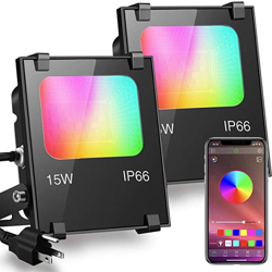 Esterno del proiettore RGBW Esterno 15W Controllato da Smartphone, Intelligent RGB Spot Spot Colour LED, IP66 Impermeabile, 20 modalità 16 milioni di características