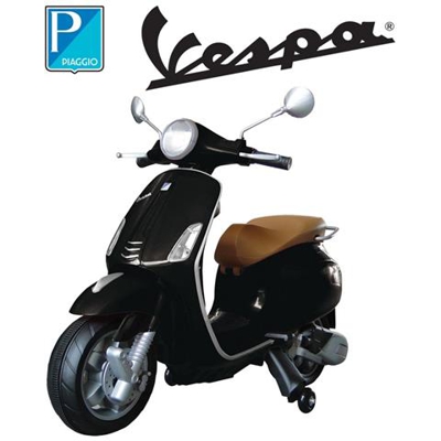 Moto Elettrica Per Bambini Vespa Piaggio Primavera Deluxe Nera 12v Ing. Mp3, Sedile In Pelle / as24