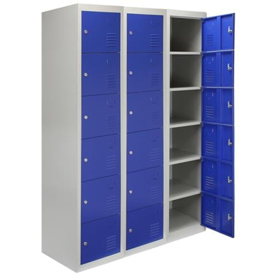 3 Armadietti Con 6 Porte Blu In Acciaio 45cm X 114cm X 180cm Per Scuole Palestre E Spogliatoi