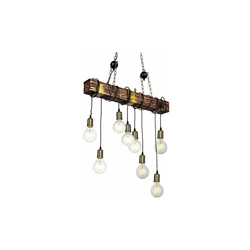 Rifny - Lampadario da soffitto a 8 luci, stile vintage, in stile industriale, lampada a sospensione in acciaio e legno, colore: nero, marrone, en oferta