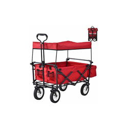 Bear Family - Carrello pieghevole con tetto, carrello da spiaggia, da giardino, girevole a 360°, portata fino a 80 kg, colore: Nero/Rosso (con en oferta