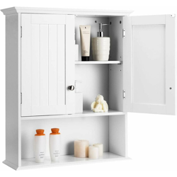 Mobiletto Pensile da Bagno, Mobile Armadietto Bagno sospeso con 2 Porte, Armadietto a Muro delle Medicine, Mensola Regolabile, capacità di 30 kg precio