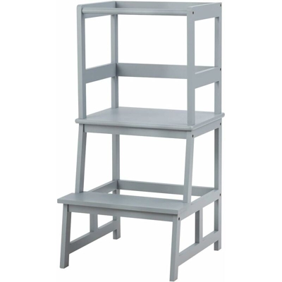 Sgabello da Cucina per Bambini, Torre di Apprendimento per Bambini in Bambu, Sgabello a 2 Gradini per Bambini 18-36 Mesi (Grigio)