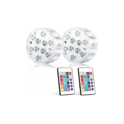 Sporgo, 2 luci subacquee a LED con telecomando, 10 LED RGB multicolore, impermeabili, per vaso, acquario, laghetto, Halloween, feste, Natale