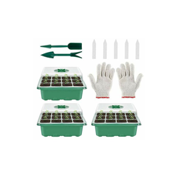 78Henstridge - Set di 3 mini serre, in plastica, con attrezzi da giardino, con etichetta piccola e 12 fori, ideale per piantine e piante en oferta