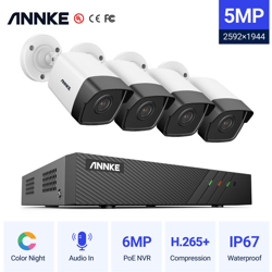 ANNKE Sistema di videosorveglianza di rete PoE Super HD 5MP, NVR di sorveglianza 8CH con compressione video H.265 con 4 telecamere impermeabili HD da en oferta