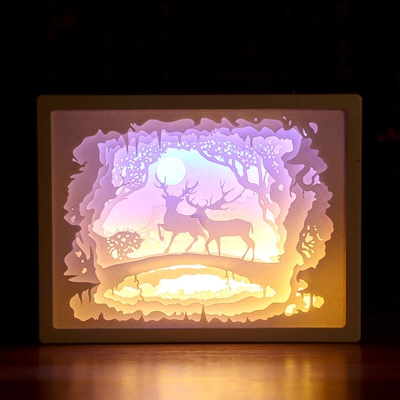 3D Paper Carving Night Light LED Papercut Light Box Sculptures Frame Gift Decorative Desktop Lamp