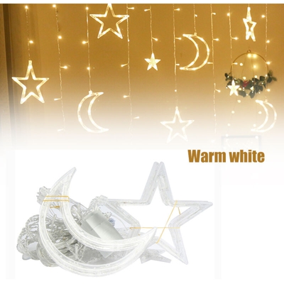 Lampada per tende Christmas Moon Star Luci per tende Luci decorative Decorazione leggera 220V,Bianco caldo