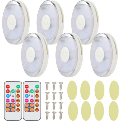 6pcs / pack RGB LED sotto la luce dell'armadio ha condotto il dimmer telecomandato della luce dell'armadio alimentato a batteria per la luce notturna