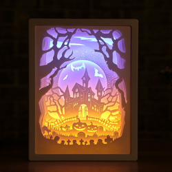 3D Paper Carving Night Light LED Papercut Light Box Sculptures Frame Gift Decorative Desktop Lamp en oferta