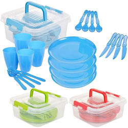 Set Picnic 21 Pezzi in Plastica Per Campeggio Feste Contenitori Posate e Piatti en oferta