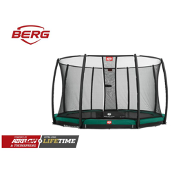 SOLO TRAMPOLINO Tappeto elastico da giardino interrato rotondo 380cm - verde Deluxe. Rete con pali curvi per maggiore sicurezza. Salti fluidi grazie características