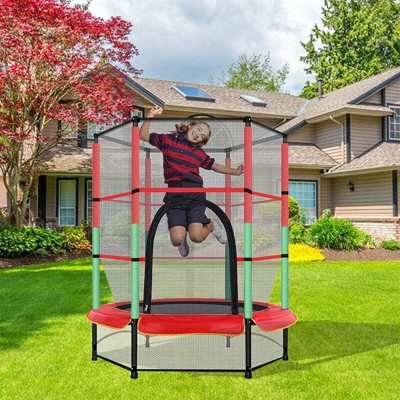 Trampolino da Giardino per Bambini, Trampolino Elastico con Rete di Sicurezza, Diametro 140 cm, Rete di Protezione, Corda per Bungee