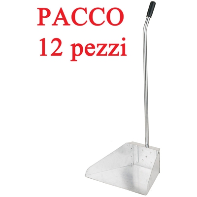 12 pz Alza Immondizia Paletta Zincata 35x25cm Manico in Ferro e Gomma Lamiera STI