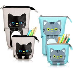 2 Transformer Stand Business Portamatite Canvas PU Cartoon Cute Cat Organizzatore di matite telescopiche Astuccio cosmetico Scatola di cancelleria en oferta