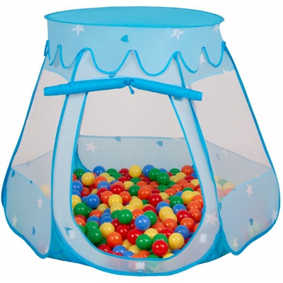 Selonis Tenda 105X90cm/300 Palline Castello Con Palline Colorate Per Bambini, Blu:Giallo/Verde/Blu/Rosso/Arancione