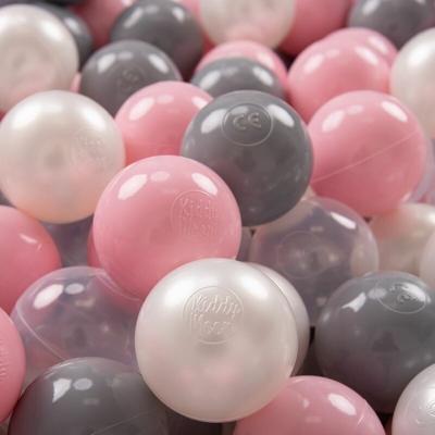 KiddyMoon 300 ? 7CM Palline Morbide Colorate Per Piscina Bambini Fatto In EU, Perla/Grigio/Trasparente/Rosa Chiaro - perla/grigio/trasparente/rosa