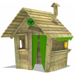 FATMOOSE Capanne da giardino per bambini HippoHouse Heavy XXL Casetta giochi da giardino con tetto in legno, camino e ampio bancone, Clubhouse da características