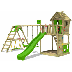 FATMOOSE Parco giochi in legno HappyHome Giochi da giardino con altalena SurfSwing e scivolo mela verde Casetta da gioco per l'arrampicata con precio