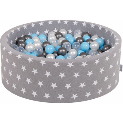 90X30cm/300 Palline ? 7CM Piscina Di Palline Colorate Per Bambini Tondo Fabbricato In EU, Grigio Stelle:Trasp/Argento/Perla/Azzurro - grigio