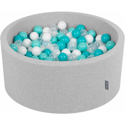 KiddyMoon 90X40cm/200 Palline ∅ 7CM Piscina Di Palline Colorate Per Bambini Tondo Fabbricato In EU, Grigio Ch:Turchese Ch/Bianco/Trasparente/Turchese en oferta