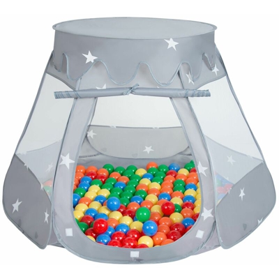 Selonis Tenda 105X90cm/600 Palline Castello Con Palline Colorate Per Bambini, Grigio:Giallo/Verde/Blu/Rosso/Arancione