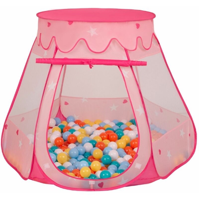 Selonis Tenda 105X90cm/100 Palline Castello Con Palline Colorate Per Bambini, Rosa:Bianco/Giallo/Arancione/Azzurro/Turchese