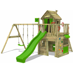 FATMOOSE Parco giochi in legno CrazyCat Giochi da giardino con altalena e scivolo mela verde Casetta da gioco per l'arrampicata con scala di risalita características