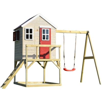 Casetta da giardino bambini piattaforma 90 cm con singole altalene Estate Lodge -Rosso