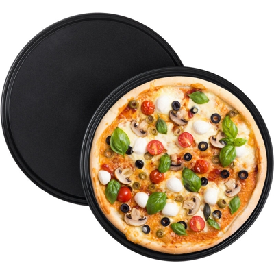 Teglia per Pizza, Set da 2, Rotonda, Forata, Antiaderente, per Crostate, Acciaio al Carbonio, ? 32 cm, Grigio