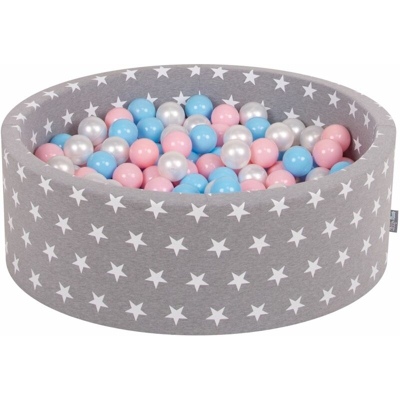 90X30cm/300 Palline ? 7CM Piscina Di Palline Colorate Per Bambini Tondo Fabbricato In EU, Grigio Stelle: Azzurro/Rosa Ch/Perla - grigio stelle: